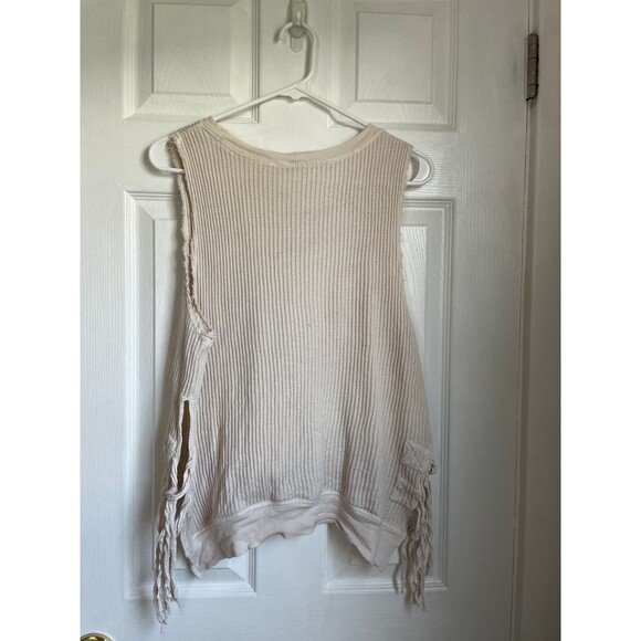 Free People Ivory Waffle Knit Open Sides tank top sleeveless Size M READ!! - Picture 5 of 8